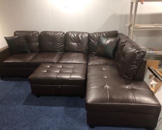 Brown leather sectional sofa 