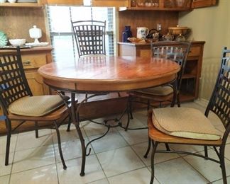 Round top kitchen table with set of 4 chairs - 48" diameter; wood top with metal frame