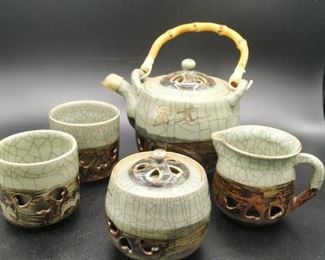 Tiki Tea Set - includes kettle,  creamer, sugar bowl, and 11 cups