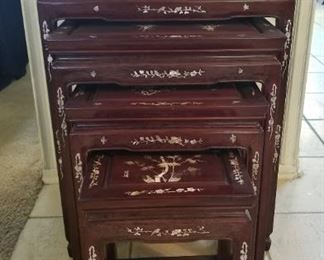 Mother of Pearl Inlaid Nesting Tables - Set of 4