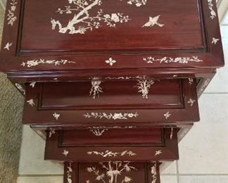 Mother of Pearl Inlaid Nesting Tables - Set of 4