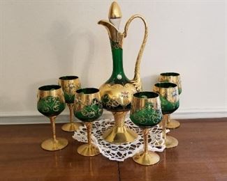 Murano Decatur and Set of 6 Glasses - Made in Italy