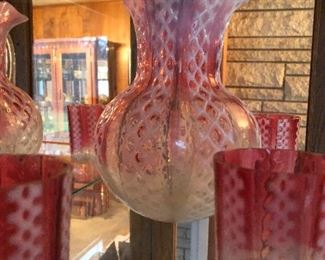 Victorian iridescent pitcher and glasses