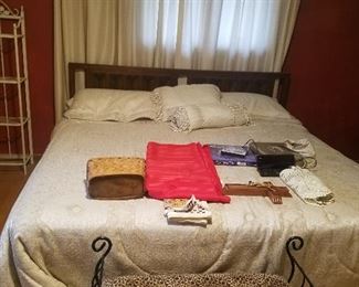 king size headboard only mattress and box springs are sold. comforter set, metal bench and more