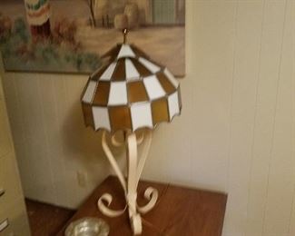 mid century lamp with lead glass shade
