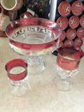Indiana Glass King's Crown Ruby Flashed: 1 Compote, 2 Water, 6 Cordials
