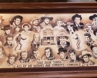 Ivan Jesse Curtis- All of My Heroes are Cowboys and Cowgirls. Signed and numbered 945/5000 Frame with velvet accent approximately 23"x41"x2". https://ctbids.com/#!/description/share/314436