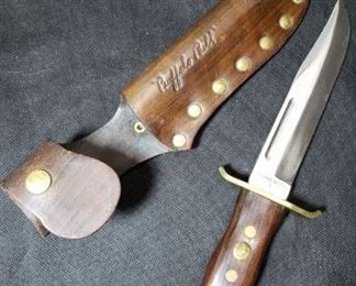 Schrade Walden Made in USA Buffalo Bill Bowie Knife and Sheath. Knife measures 12 inches with a 7 inch blade. https://ctbids.com/#!/description/share/314474