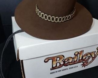 Triumph by Champ Brown Hat Size 7 1/8. Measures Length 16 inches, Height 6 1/2 inches and Width 15 inches. Includes Bailey Hat Box. https://ctbids.com/#!/description/share/314483