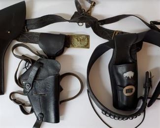 Western Gun Holsters, Three sets of gun holsters. https://ctbids.com/#!/description/share/314539
