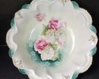 Beautiful Floral Prussian Bowl. Made by Reinhold Schlegelmilch. This one is marked on the back with the RS Prussia Wreath and Star. https://ctbids.com/?site=1#!/description/share/314466