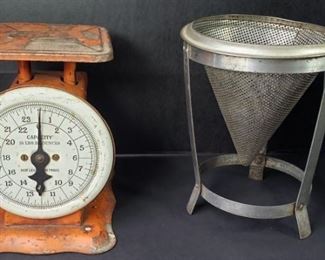 Vintage Scale and Mesh Metal Colander with Stand. https://ctbids.com/?site=1#!/description/share/314416