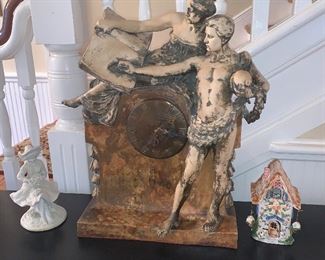 Adolphne-Jean Lavergne "Historia" Ceramic clock ca. 1905   The glaze on the figures seems to have been "cleaned off."  But still a pretty piece - 