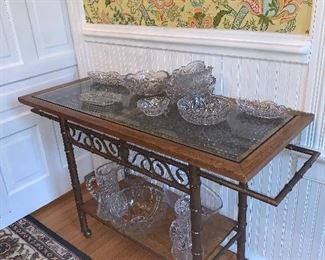 Cane cut serving cart on casters