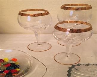 3 pieces gold rim crystal stemware