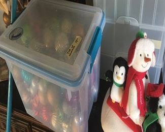Storage container with Christmas decorations