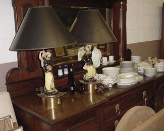 pair of MCM Oriental lamps, English buffet