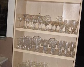 assorted crystal stemware---bookshelf not for sale
