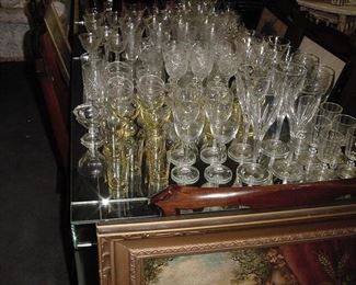 More assorted crystal stemware and ruby red glasses