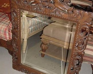 carved walnut courting mirror