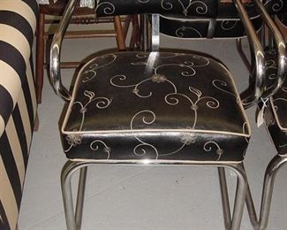 set of 4 tubular chrome chairs with custom upholstery