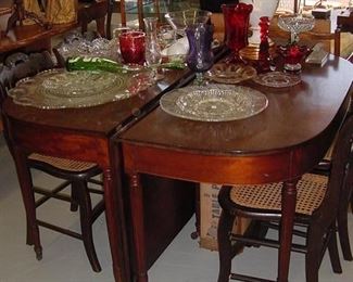 19th century gateleg banquet table with table pads.  set of 4 cane seat chairs