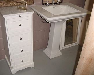 bathroom cabinet with marble top, Kohler sink #2, medicine cabinet