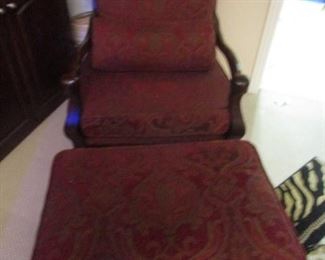 Upholstered Chair and Ottoman.  Clean, sturdy and very comfortable. 2 Available.