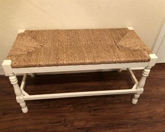 White Bench with Rush Seat 