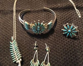 Navajo Sterling and Needlepoint Turquoise 
