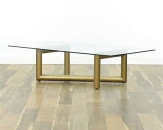 Modernist Brass Tube Coffee Table W Glass Top