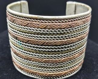 Two Tone Layered Metal Cuff Bracelet
