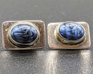 Sterling Silver Textured Blue Stone Stud Earrings