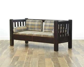 Arts & Crafts Mission Sofa Daybed W Tartan Upholstery