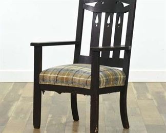 Antique Craftsman Style Armchair W Tartan Seat