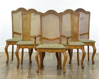 Set Of 5 Sandberg Carved Cane Back Dining Chairs