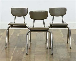 Set Of 3 Vintage Industrial Stackable School Chairs