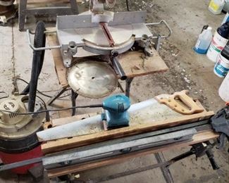 Miter Saw with Shop Vac and Miscellaneous Tools