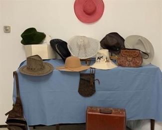 Vintage Suitcase, Hats and Handbags