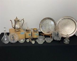 WM Rogers Silver Serving Set and Glass Door Handles