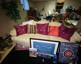 Cubs memorabilia and couch