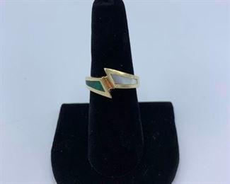 Gold Ring with Malachite  Mother of Pearl