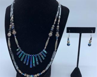 Paua Shell Necklace  Earrings