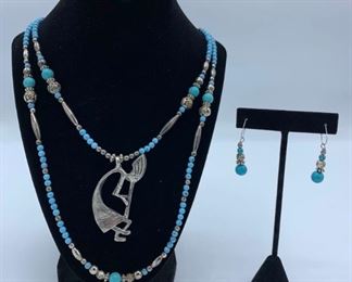 Silver and Turquoise Kokopelli Necklace