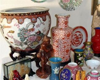 Chinese, Vase, 1000 Flowers, Mille Fleur, Famille Rose, Fish Bowl, Fishbowl, Goldfish, Porcelain, Bowl, Plate, Dish, Box, Cloisonne, Brush Pot, Scholar, Cinnabar, Carved, Ginger Jar, Snuff Bottle, Shou Xing, Immortal, Diorama, Cork, Lacquer, Art, Print, Vintage, Asian, Japanese