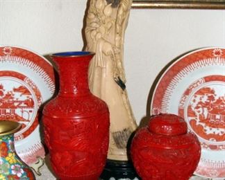 Chinese, Cinnabar, Carved, Ginger Jar, Vase, Enamel, Shou Xing, Immortal, Lacquer, Art, Print, Antique, Vintage, Asian, Japanese