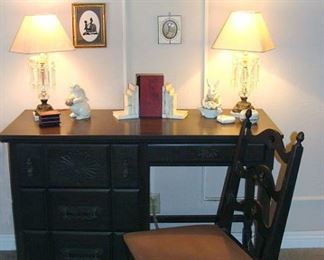 Antique, Desk, Empire, Regency, Vintage Silhouette, Crystal Lamp, Lamps, Boudoir, Painted Miniature