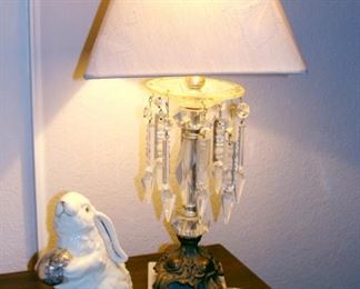 Vintage Crystal Lamp, Boudoir, Marble Base, Pair