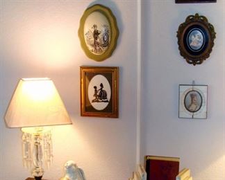 Vintage, Crystal Lamp, Lamps, Boudoir, Painted Miniature, Silhouette