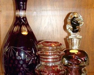 Vintage, Decanter, Murano, ICET, Bohemian, Czech, Decanters, Pickle Jar, Canister, Ruby Flashed, Glass, Cut to Clear